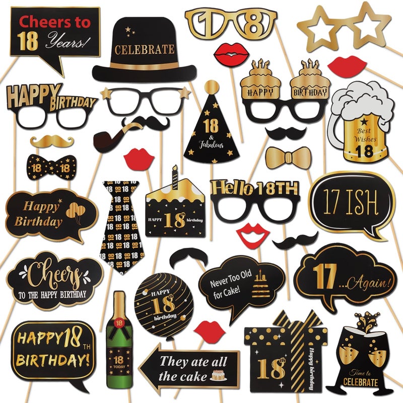 LINGTEER Happy 18th Birthday Party Photo Booth Props,Cheers to 18th Birthday Eighteen Years Old Bday Party Centerpieces Props Decorations Sign. - Image 1